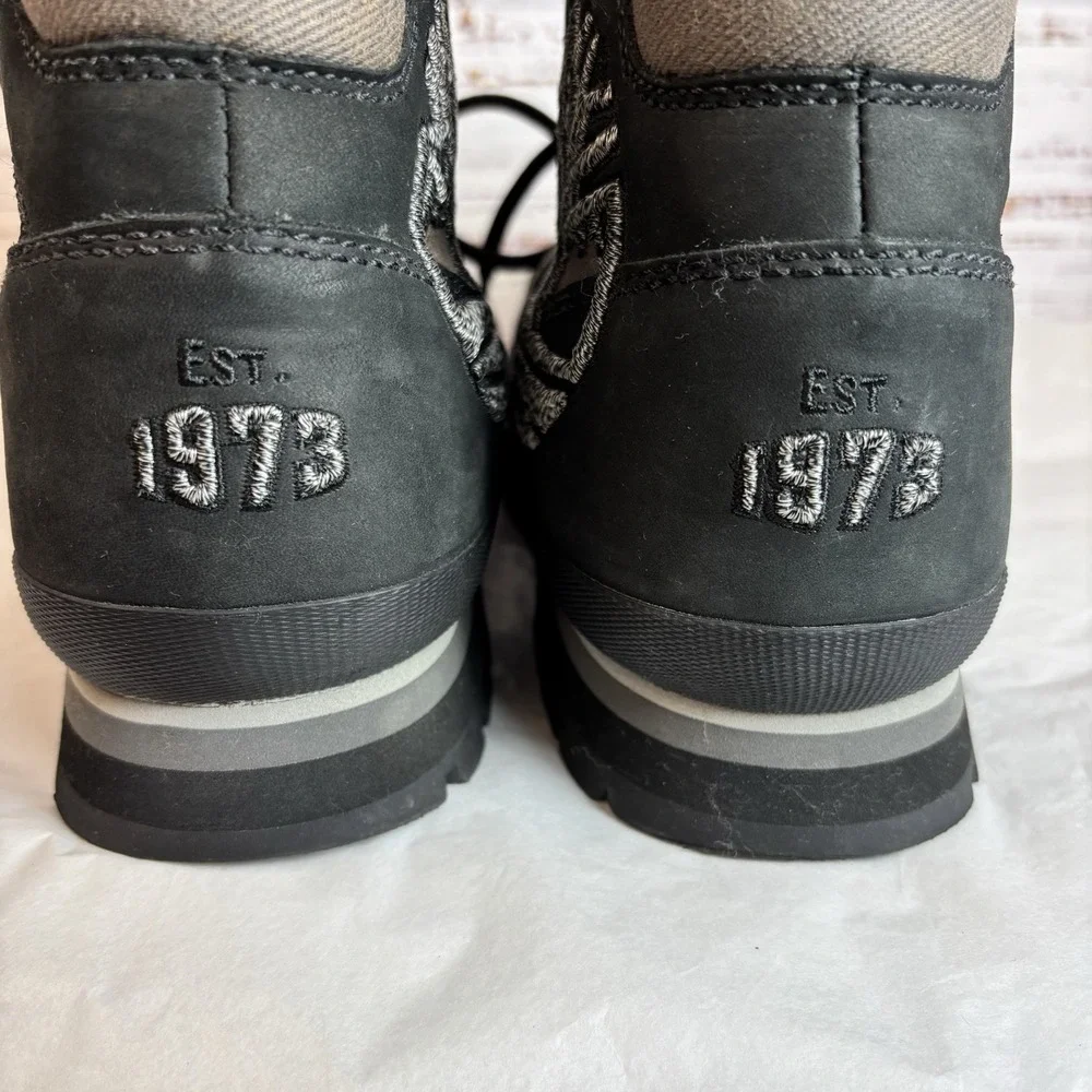 Timberland Boots 12 Euro Hikers Large Logo Embroidered Gray Black Suede 36077